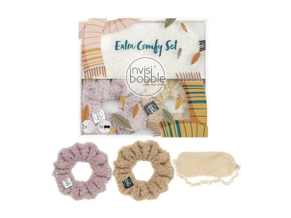 Značkový INVISIBOBBLE SPRUNCHIE Extra Comfy Set 3ks - 2 látkové gumičky na vlasy + maska na oči