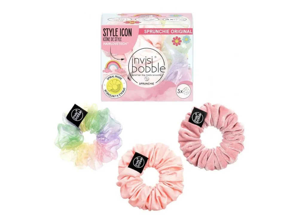 Cenově Výhodný INVISIBOBBLE SPRUNCHIE Retro Dreamin‘ Macaron 3ks - látkové gumičky na vlasy