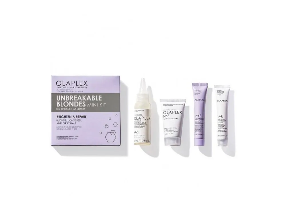 Rychlé Dodání OLAPLEX Mini Kit Unbreakable Blondes - sada pro obnovu a hloubkovou regeneraci blond vlasů
