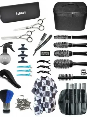 Cenová Bomba SCHOOL SET DUKO Kadeřnický set pro učně - látkový kufřík s vybavením pro praváky - BLACK