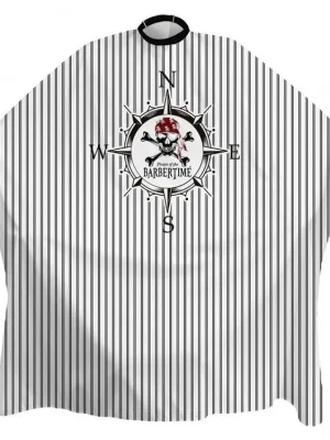 BARBERTIME Compassed Cape - bílý Barber plášť pirátský kompas - černé pruhy Víkendová Akce