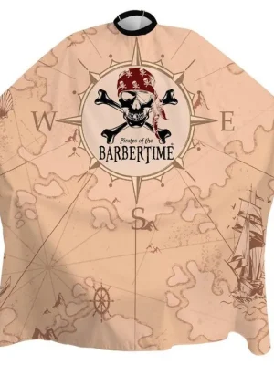 Jen Po Omezenou Doba BARBERTIME Crystal Barber Cape Mapped - barber plášť pirátská mapa - béžový