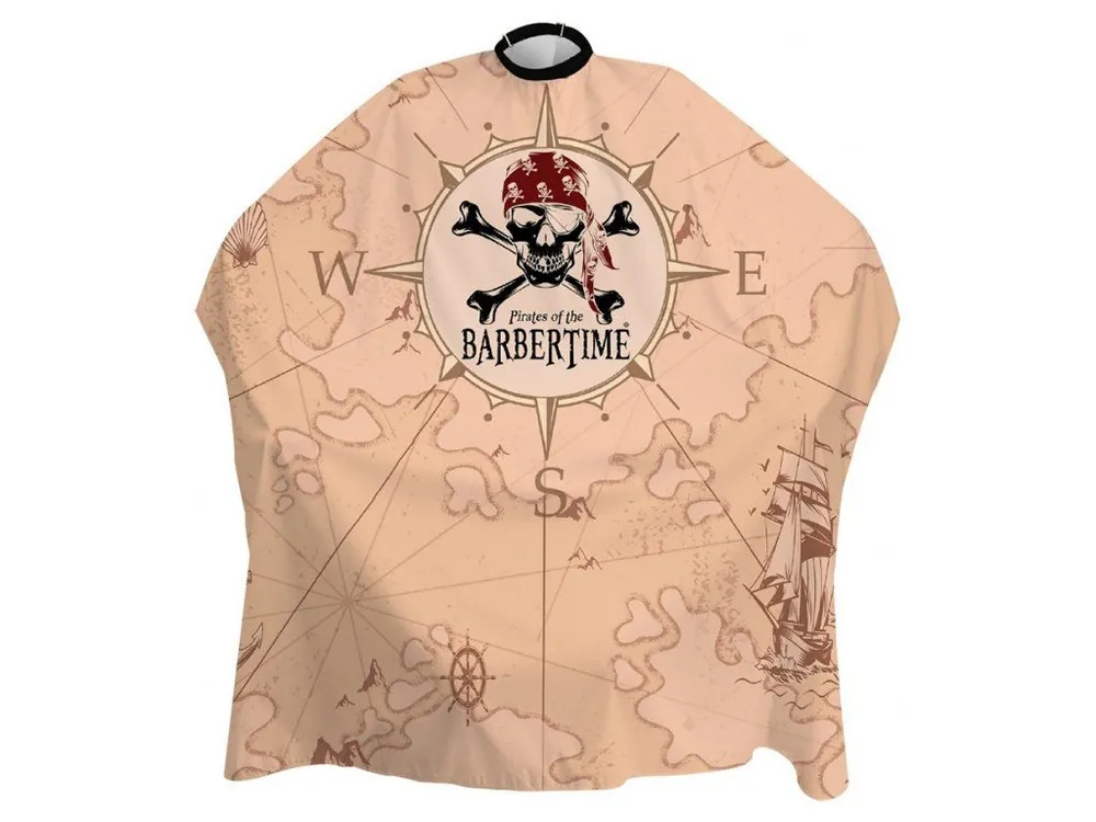 Jen Po Omezenou Doba BARBERTIME Crystal Barber Cape Mapped - barber plášť pirátská mapa - béžový