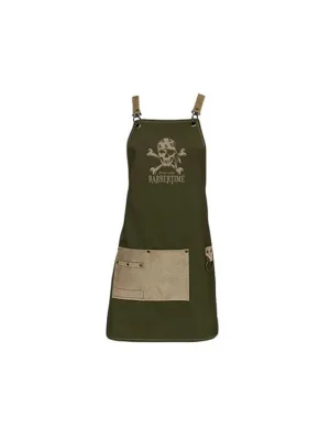 Nejlepší Volba BARBERTIME Green Apron - barber zástěta s kapsami pirátský znak - zelenobéžová