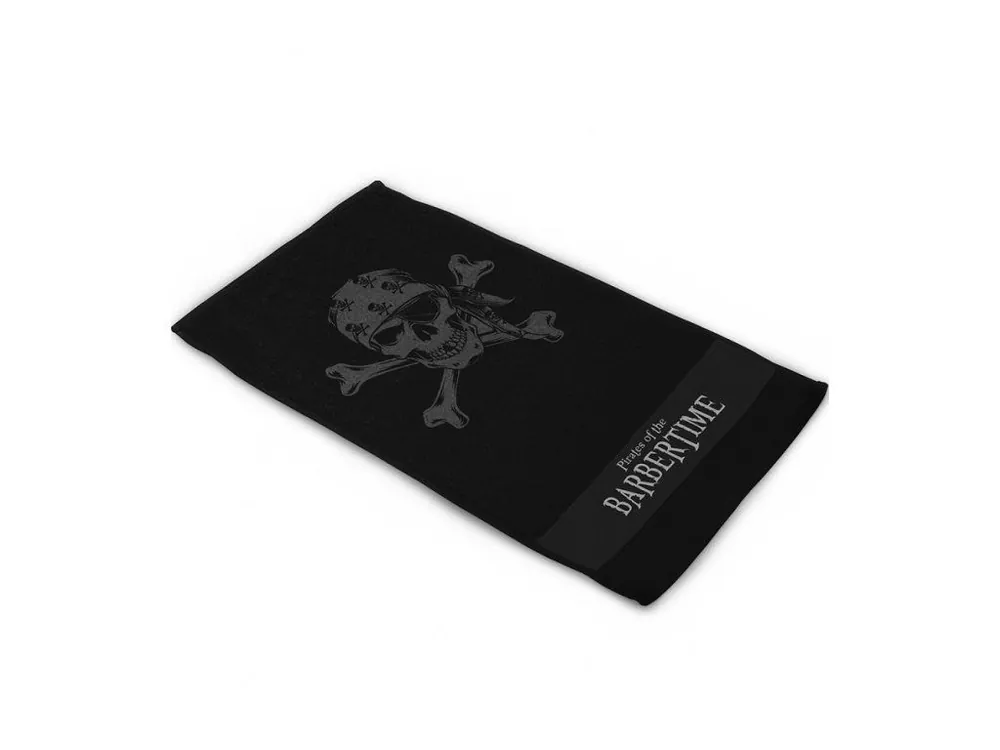 BARBERTIME Black Towel - stylový bavlněný ručník s pirátským logem - černý Must-Have