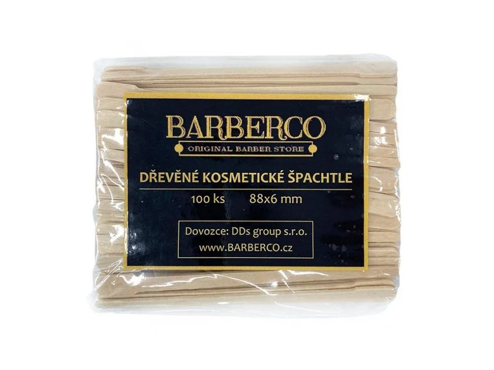 BARBERCO Dřevěné MINI špachtle k nanášení vosku 88x6mm - 100ks Odeslání Ihned