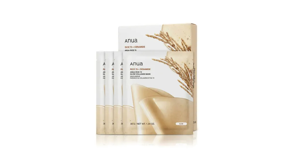 Anua Rice 70 + Ceramide Glow Collagen Mask 4 x 38 g Akce